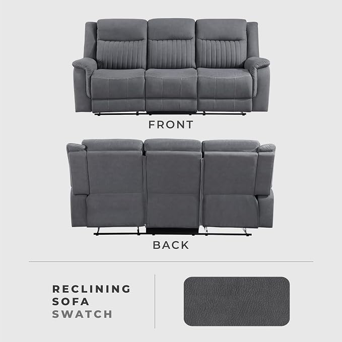 Lexicon Manual Double Reclining Sofa, Polished Microfiber Upholstered 3 Seater - Image 6