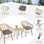 Tangkula 3 Pieces Patio Bistro Set, Rattan Conversation Set - Image 6