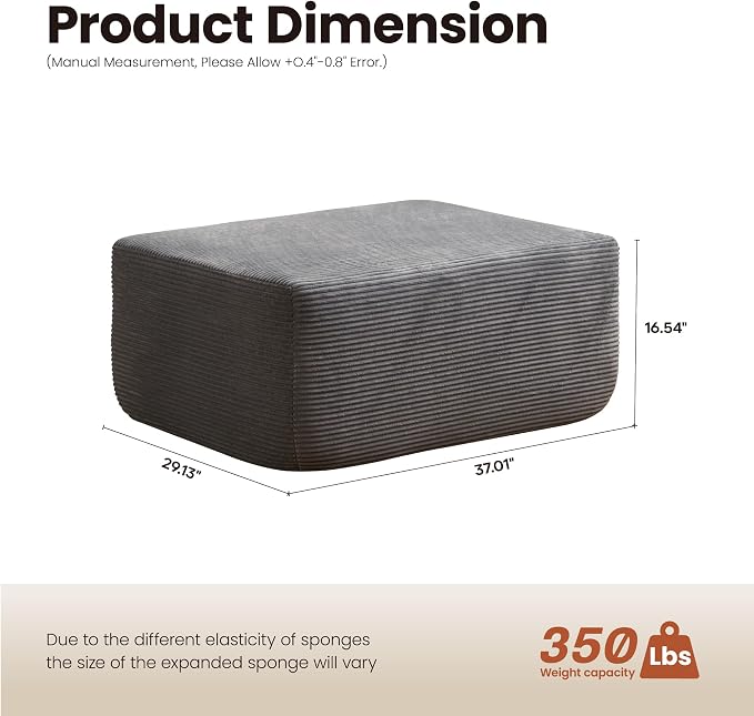 ovios 37" Corduroy Ottoman, Upholstered Cloud Ottoman - Image 2