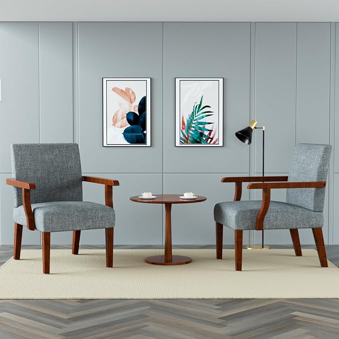 2PCS Accent Chairs with Table Set, Fabric Upholstered Modern Accent Armchair - Image 6