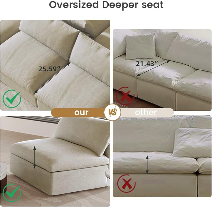 WJShome Cloud Modular Sectional Sofa, 160.6" Down Filled 5 Seater Couch - Image 6