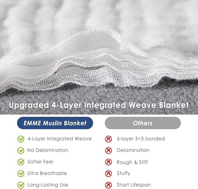 EMME Cotton Muslin King Blanket 4 Layer，Oversized Gauze Bedspread Coverlet - Image 7