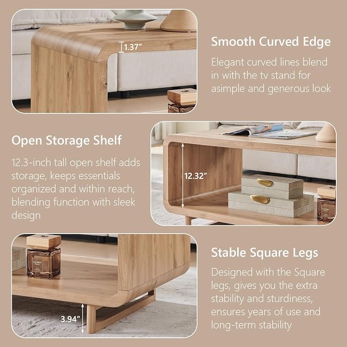 IFGET 48" Modern Coffee Table, 2-Tier Minimalist Center Table - Image 6