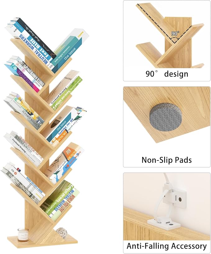 SHEEPAM 10 Tier Tree Book Shelf, Floor Standing Wood Bookshelf - Image 7