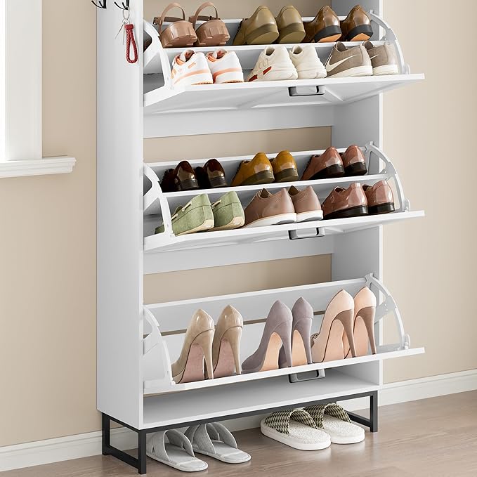 BORNOON Shoe Cabinet with 3 Flip Drawers Narrow Shoe Storage Cabinet Organizer - Image 6