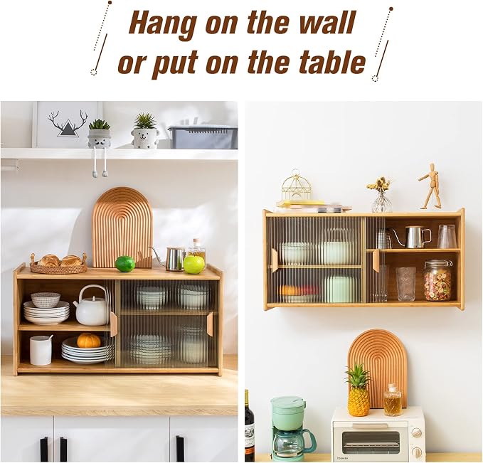 HollyHOME Small Bamboo Wall Mounted Kitchen Pantry Sideboard - Image 3
