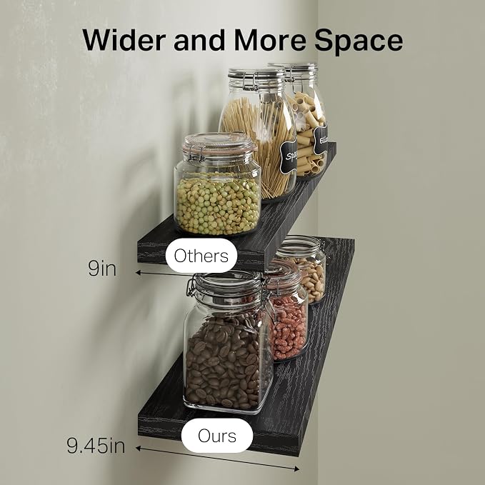 BAYKA Floating Shelves for Wall, 36 Inches Long Black Wall Mounted Rustic Wood - Image 3