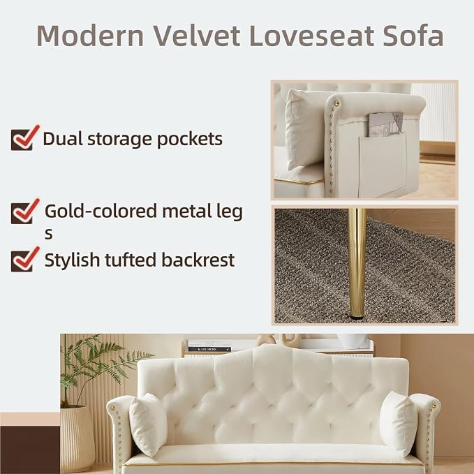 oaaktu Small Velvet Loveseat Sofa - Image 3