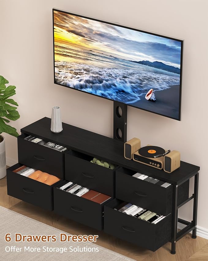 TV Stand with Mount, Fabric Dresser with 6 Drawers - Image 4