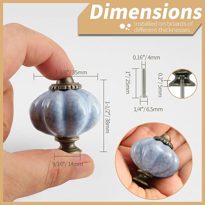 Blue Crackle Pumpkin Knobs 2 Pack Ceramic Cabinet Knobs Vintage Drawer Pulls - Image 4