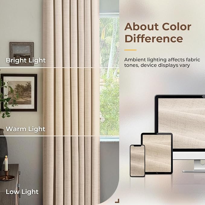 INOVADAY Linen Textured 100% Blackout Sliding Door Curtains 102x90 Oatmeal | 1 - Image 9