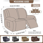TAOCOCO Recliner Loveseat Slipcover, 6 Pieces Dual Recliner Sofa Covers - Image 5