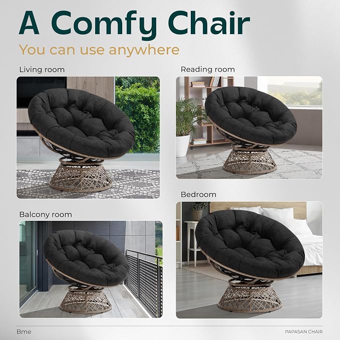 Bme 40" Ergonomic Wicker Papasan Chair - Image 6