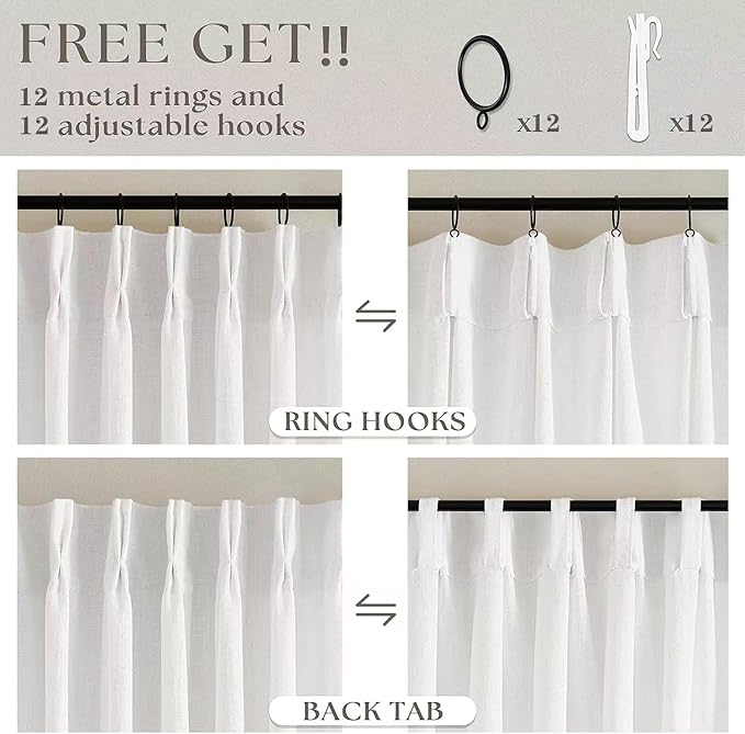 Beige White Pinch Pleat Semi Sheer Linen Curtain W70xL84 1 Panel | Memory - Image 4