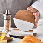 I-LAN 8-Pack Marble and Acacia Wood Coasters, 4-Inch Round Modern Drink Coaster - Image 3