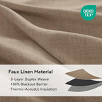 100% Blackout Linen Textured Curtains 96 Inch Long, Copper Brown | 100% - Image 4
