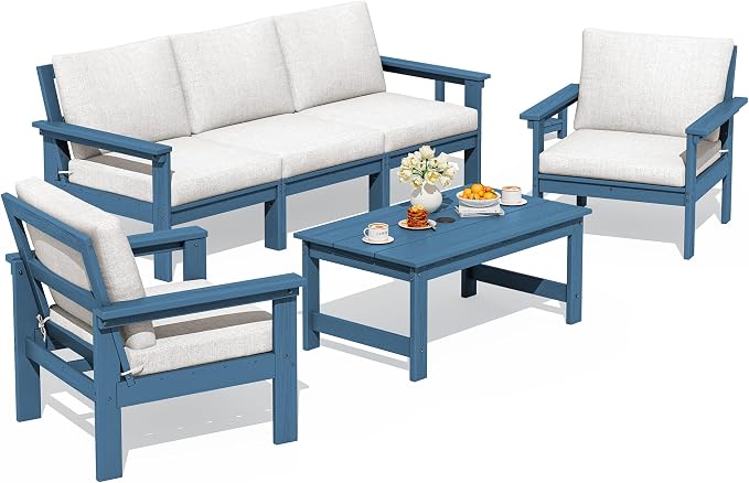 SERWALL HDPE Patio Conversation Set, 6-piece Sectional Outdoor Furniture Set by SERWALL