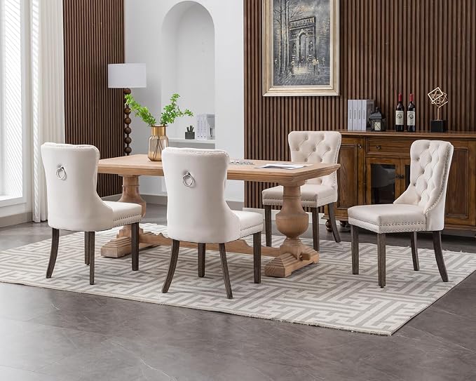 KCC Velvet Dining Chairs Set of 4, Upholstered High-end Tufted Dining Room Chair - Image 9