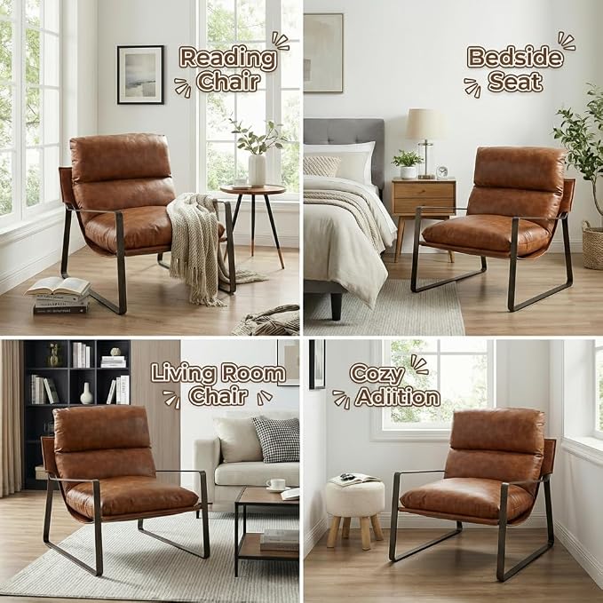 LukeAlon Modern PU Leather Accent Armchair, Upholstered Lounge Chair - Image 6