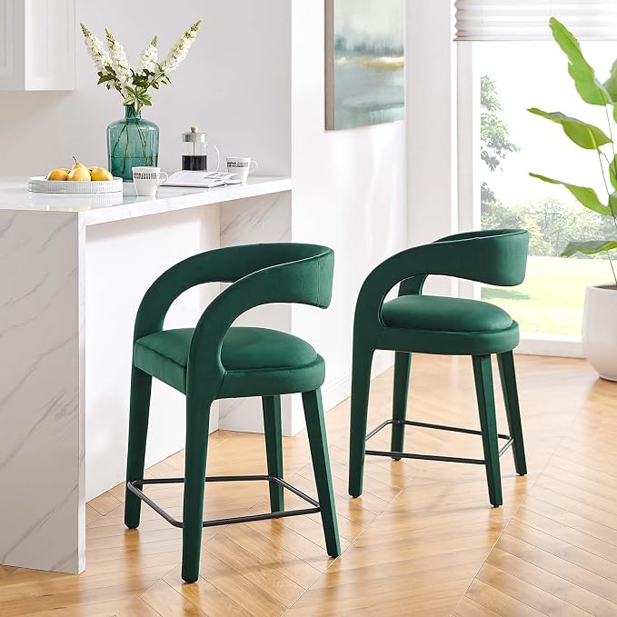 Modway EEI-6566-GRN-BLK Pinnacle Performance Velvet Counter Stool Set of Two - Image 2