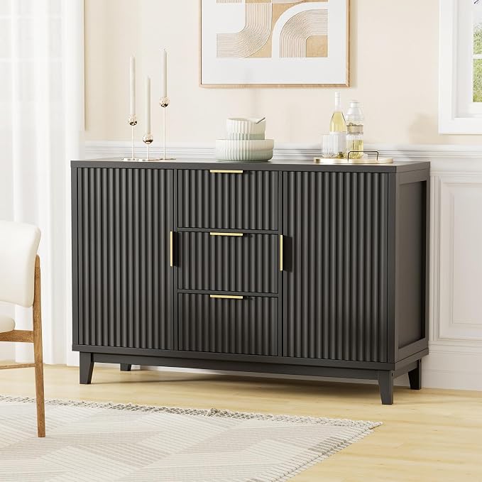 47.2" W Storage Cabinet with 3 Drawers, Fluted Buffet Cabinet with Storage - Image 7