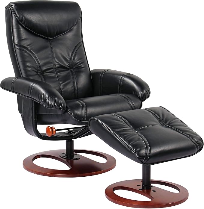 BenchMaster Newport Black Swivel Recliner and Slanted Ottoman by Benchmaster
