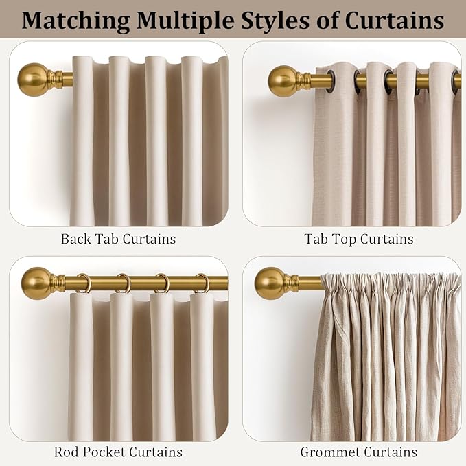 Modern Gold Curtain Rods for Windows 66 to 120 Inch Long Heavy Duty Brass - Image 4