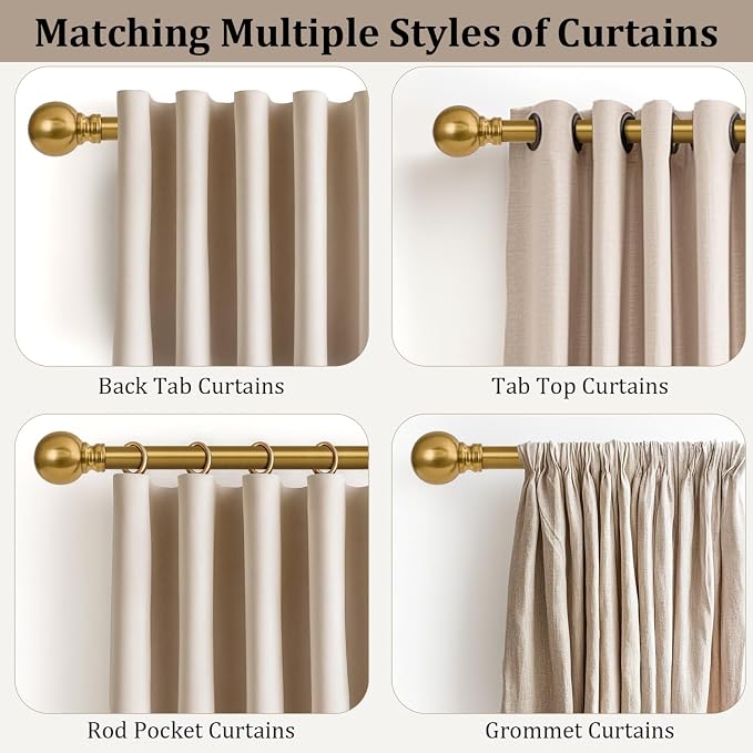 Modern Gold Curtain Rods for Windows 16 to 144 Inch 1" Diameter Adjustable - Image 4
