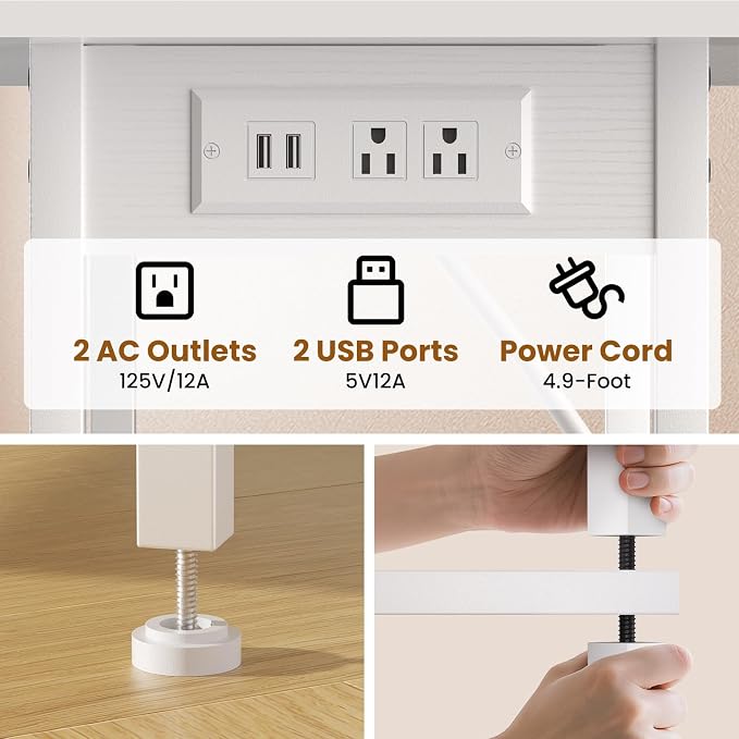 Asgolion Tall Side Table with Charging Station, Skinny End Table Nightstand - Image 5