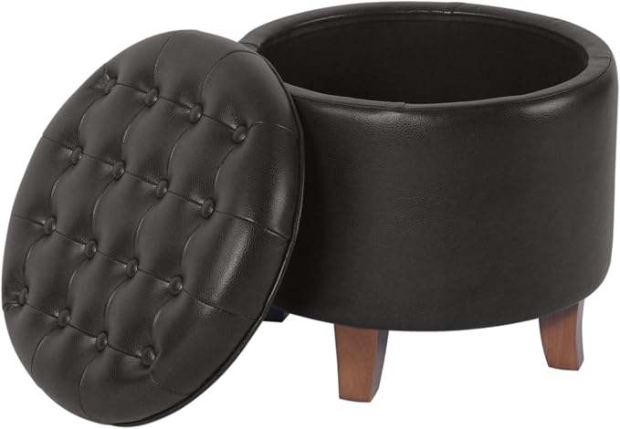 Homepop Home Decor | Upholstered Round Faux Leather Tufted Foot Rest Ottoman | - Image 6