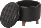 Homepop Home Decor | Upholstered Round Faux Leather Tufted Foot Rest Ottoman | - Image 6