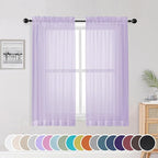 Light Purple Sheer Curtains 54 Inch Length 2 Panels Set, Rod Pocket Voile Sheer by OWENIE