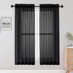 Black Sheer Curtains 68 Inch Length 2 Panels Set by OWENIE