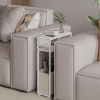 Leomonio White Side Table with Charging Station, Slim End Tables with Linen - Image 5