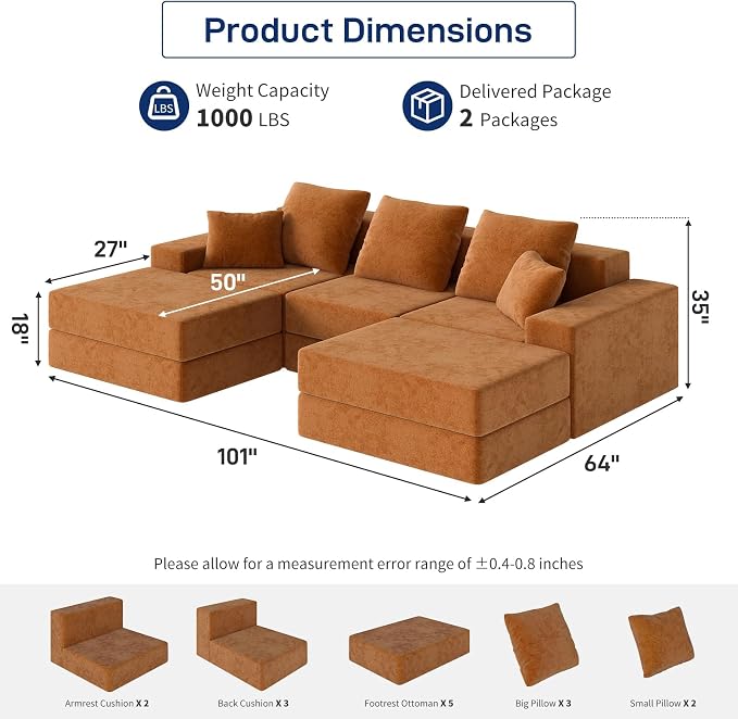 Living&Giving 101" U-Shaped Cloud Sectional Couch - Image 2
