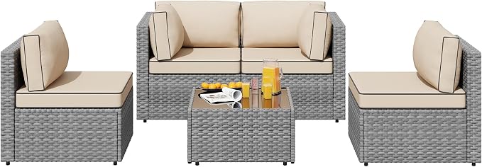 SUNLEI 5pcs Patio Outdoor Furniture Sets Conversation Set, Low Back All-Weather - Image 6
