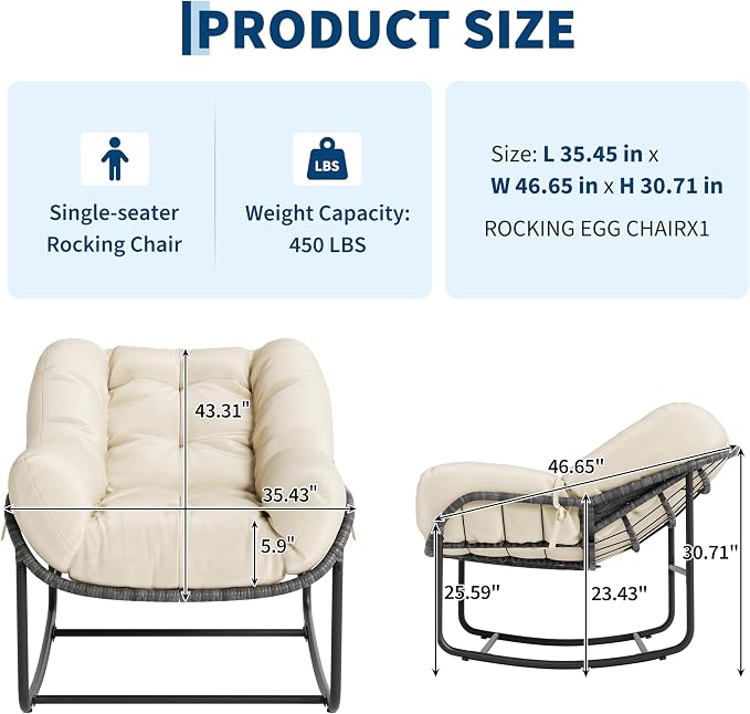 GarveeLife Outdoor Lazy Rocking Chair, Single Metal Rocker - Image 8