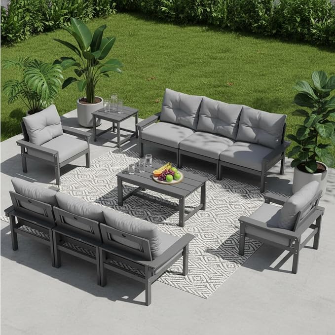 HDPE 10 Piece Outdoor Patio Furniture Set, All-Weather Outdoor Couch Set by YourPerfectOutdoorEscape