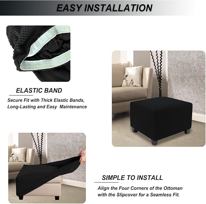 NeColorLife Stretch Ottoman Cover Square Oversized Soft Knitted Jacquard Thick - Image 5