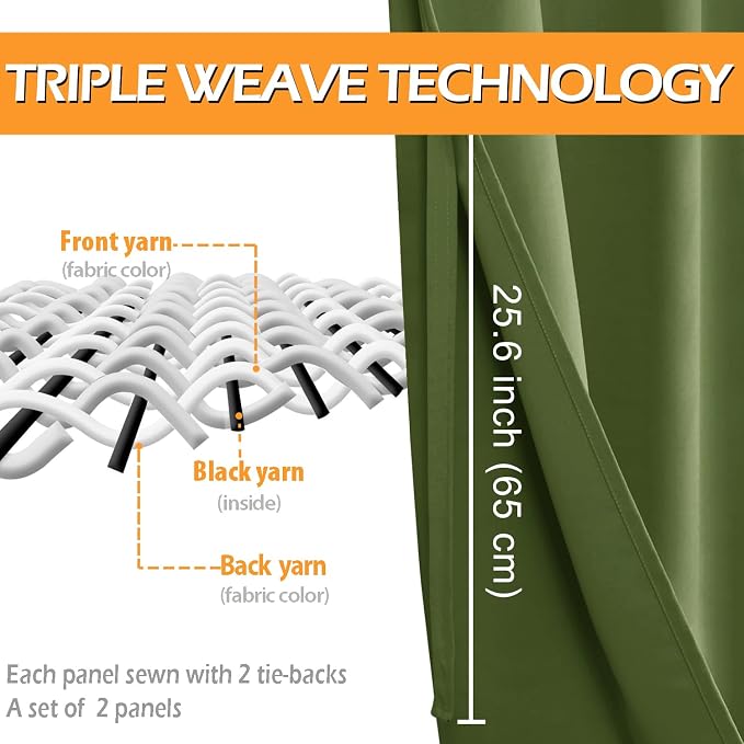 Blackout Curtains for Bedroom, Olive Green, 52 x 84 Inch 2 Panels | Thermal - Image 3