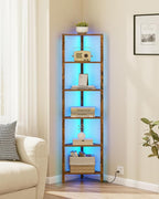 TUTOTAK Corner Shelf with LED Light, 6-Tier Corner Bookshelf - Image 4