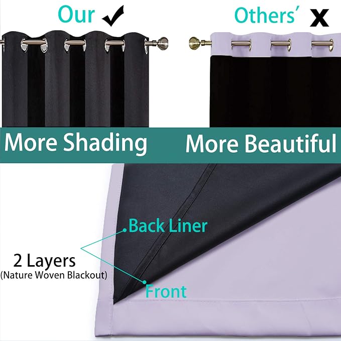 Yakamok Lilac 100% Blackout Patio Door Curtain Panels W100 x L96, 1 Panel | - Image 5