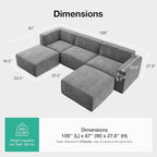 Novilla 109" Modular Sectional Sofa, No Assembly Cloud Sectional Couch - Image 2