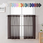 Chocolate Sheer Curtains 36 Inch Length 2 Panels, Solid Voile Small Window by Lecloud