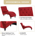 Chaise Lounge Indoor, Velvet Upholstered Lounge Chair Button-Tufted Armless - Image 4