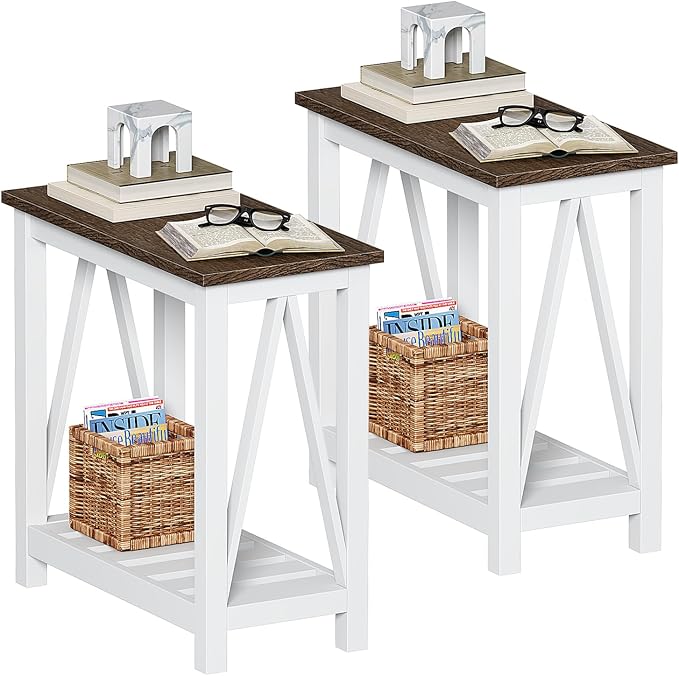 ChooChoo Farmhouse End Table Set of 2, Rustic Vintage Narrow End Side Table by ChooChoo