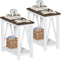 ChooChoo Farmhouse End Table Set of 2, Rustic Vintage Narrow End Side Table by ChooChoo
