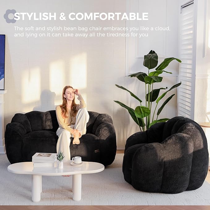 MAXYOYO Bean Bag Chair for Adults, Floral Shaped Bean Bag Sofa, Ultra Soft Faux - Image 4