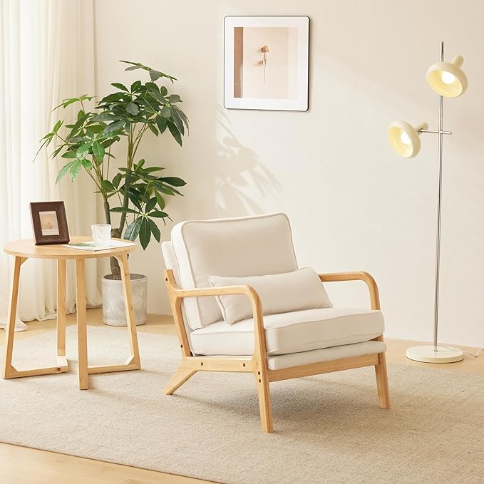 VINGLI Cozy Living Room Chairs, Coarse Linen Beige Accent Chairs Set of 2 - Image 8