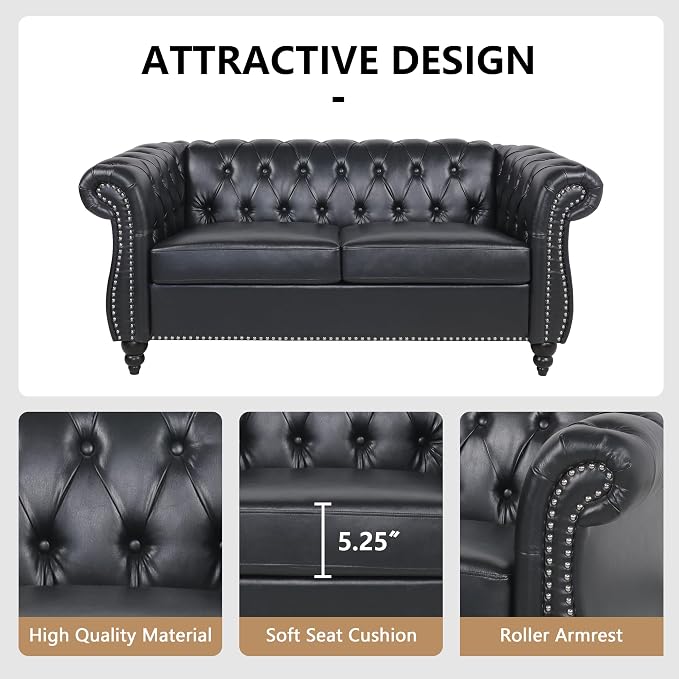 QHITTY 3 Piece Living Room Set, Sectional Chesterfield Sofa Chair Contemporary - Image 4
